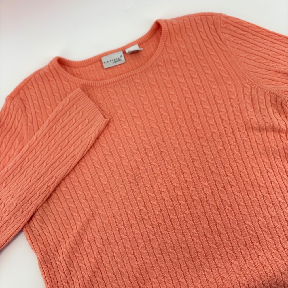 Kim Rogers Signature Womens Cable Knit Sweater Long Sleeve Peach Size‎ M